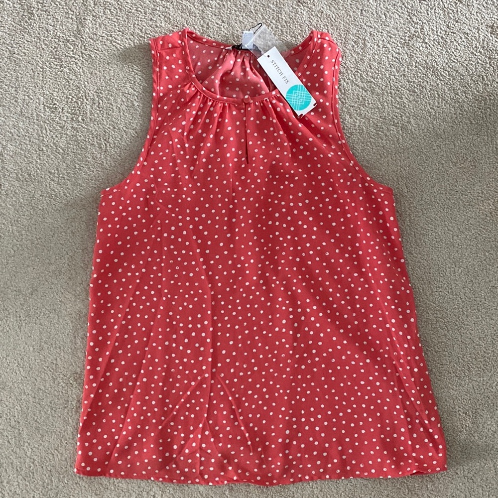Pink Polka Dot Keyhole Blouse